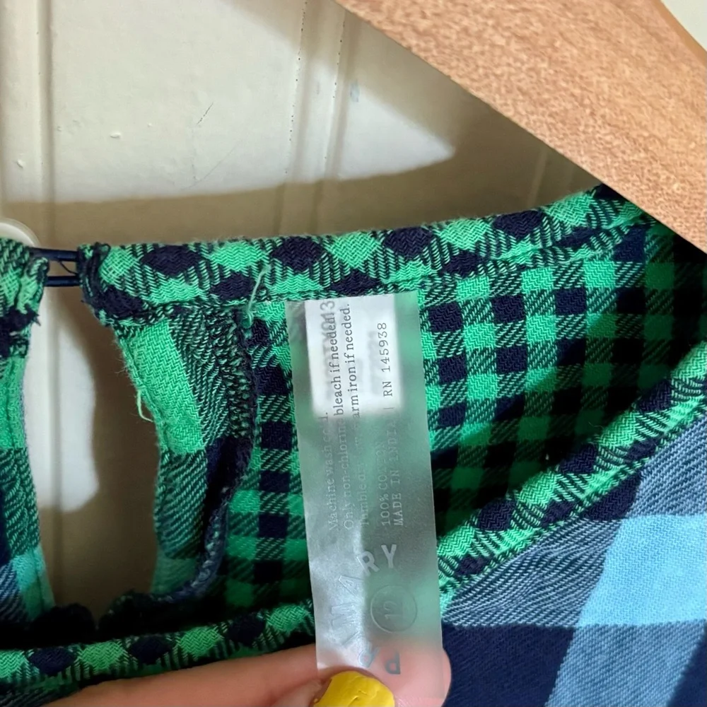 Primary Green Plaid Flannel Long Sleeve Dress, Size 12 - Picture 3 of 5